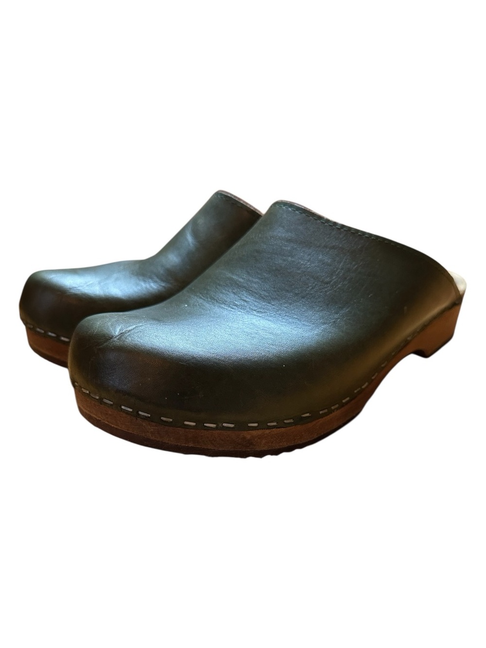 Kitty Clogs Made in Sweden Klassisk Agave Green Leather Clog Shoes - Picture 4 of 8